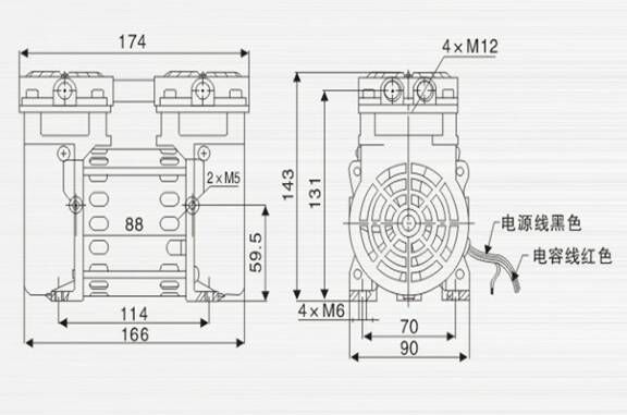 JP-40V美容醫(yī)療微型真空泵外觀尺寸圖